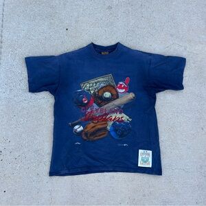 Vintage 90s Made In USA Nutmeg Tag Cleveland Indians MLB Baseball TShirt Large